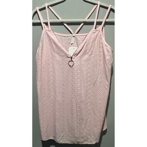 Echonina Women's Large Solid Color Soft Pink Tank Top Zipper Design V-Neck